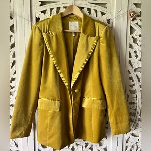 Yellow Velvet Blazer with Satin Trim